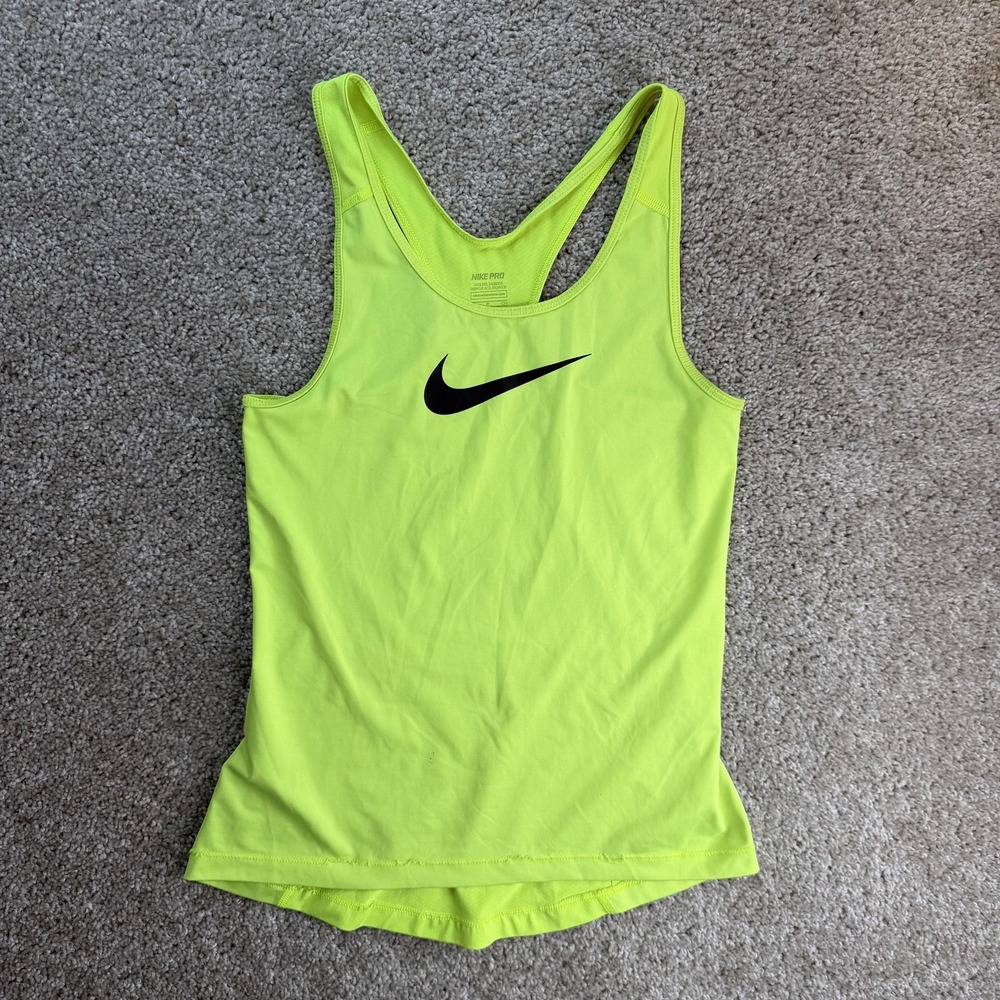 Nike Pro Tank Top Womens Small Yellow Dri-FIT Racerback Running Workout Gym